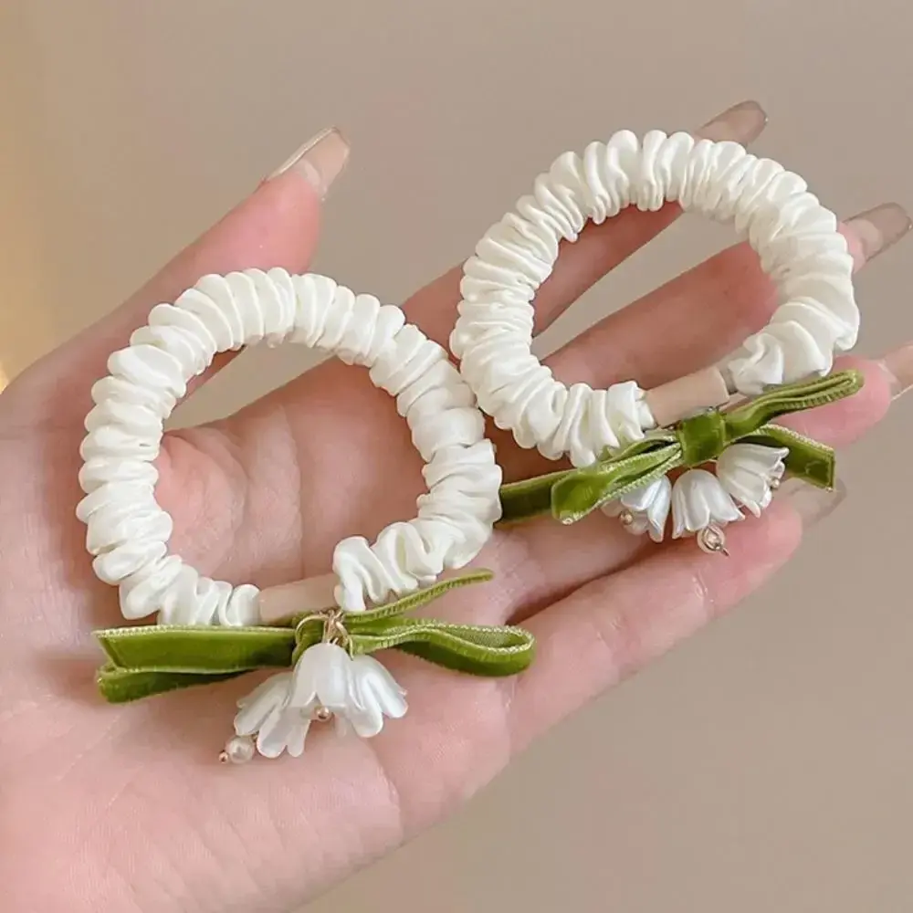 Fashion Floral Charms Hair Ties Lily Of The Valley Elastic Scrunchies Women Girls Ponytail Holder Daily Headwear