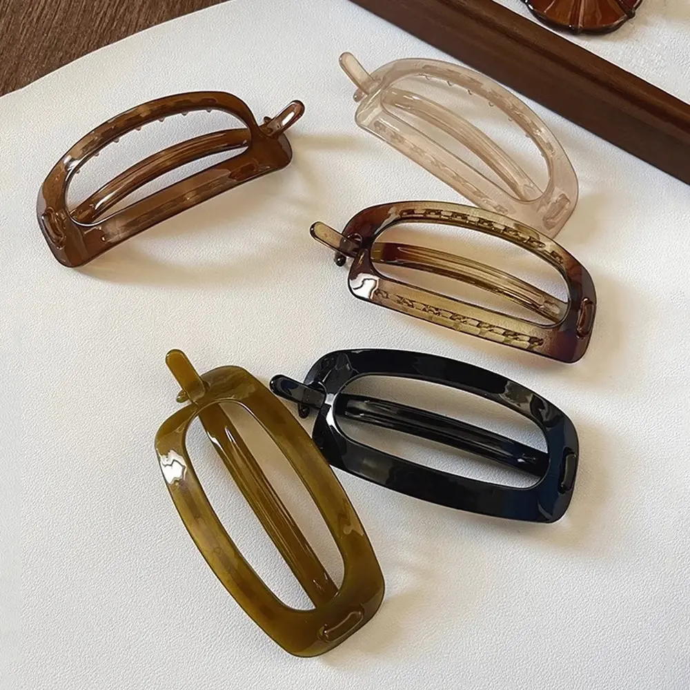 Vintage Acrylic Oval Hair Clips Office Lady Bun Ponytail Holder Twist Barrettes Women Girls Jelly Color Daily Party Headwear