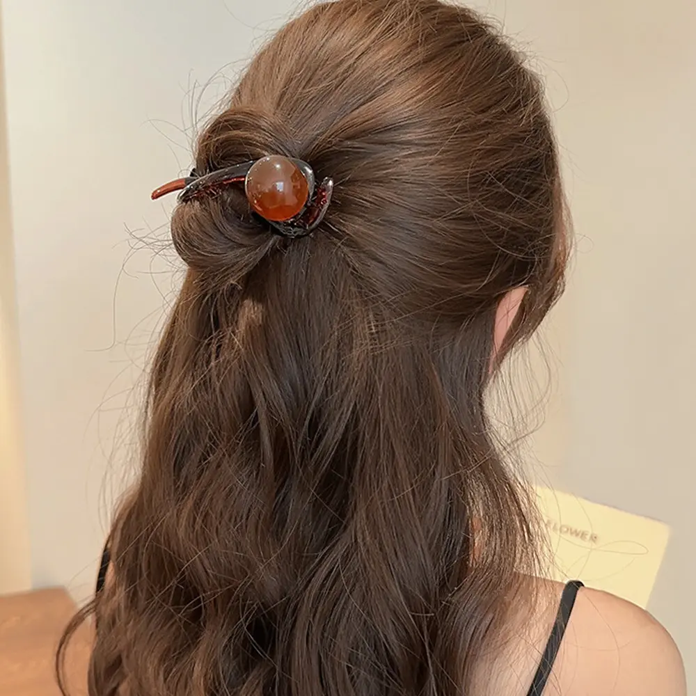 Vintage Resin Banana Clips Imitation Pearl Twist Barrettes For Bun Women Girls Strong Hold Ponytail Hairpins Daily Headwear