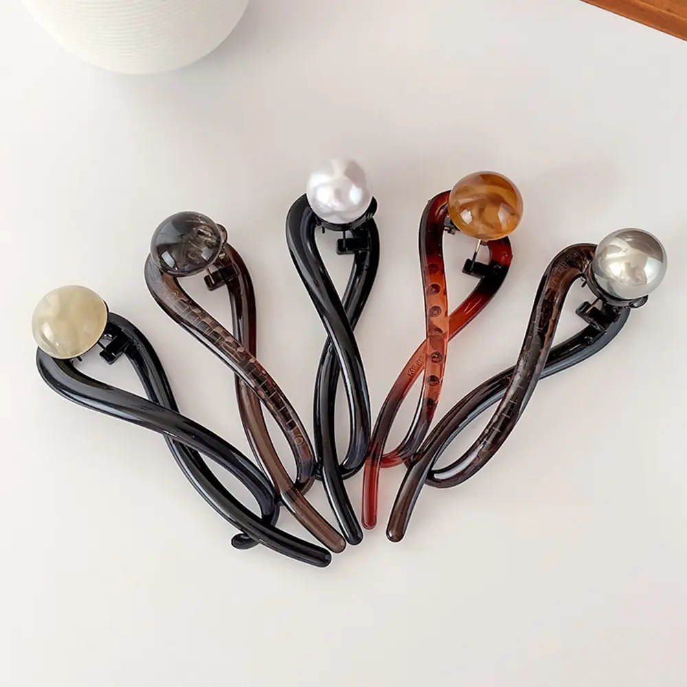 Vintage Resin Banana Clips Imitation Pearl Twist Barrettes For Bun Women Girls Strong Hold Ponytail Hairpins Daily Headwear