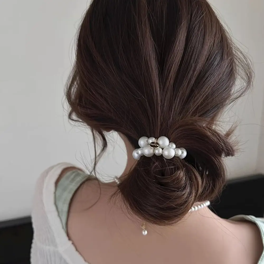 Fashion Imitation Pearl Beaded Hair Ties Dual Use High Elastic Rubber Band Bracelet For Women Girls Ponytail Holder Friend Gift