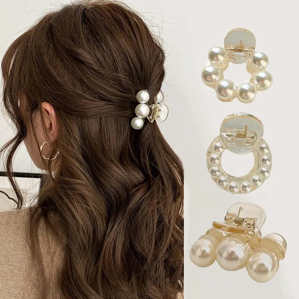 Small Size Pearl Hair Claw Non Slip Acrylic Mini Jaw Clips For Women Girls Thin Hair Ponytail Holder Hairgrip Friend Gifts