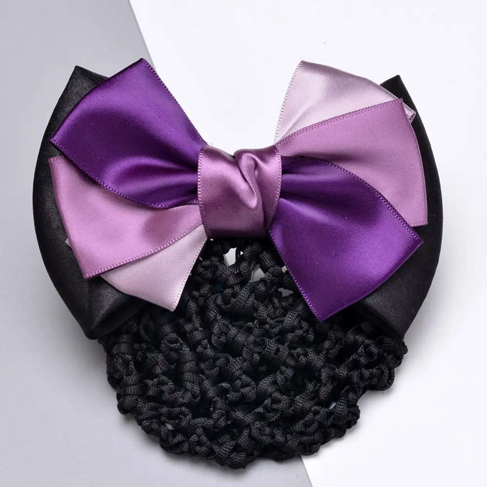 Classic Ribbon Bowknot Spring Hairpins With Hair Net Ladies Professional Barrettes For Hair Bun Cover Women Work Use Headwear