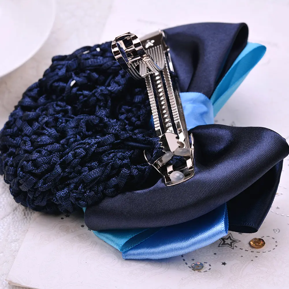 Classic Ribbon Bowknot Spring Hairpins With Hair Net Ladies Professional Barrettes For Hair Bun Cover Women Work Use Headwear