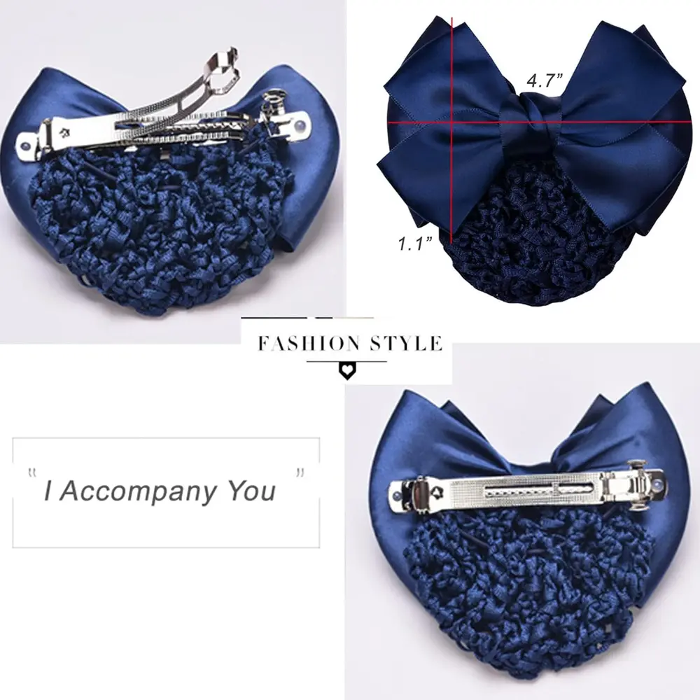 Classic Ribbon Bowknot Spring Hairpins With Hair Net Ladies Professional Barrettes For Hair Bun Cover Women Work Use Headwear