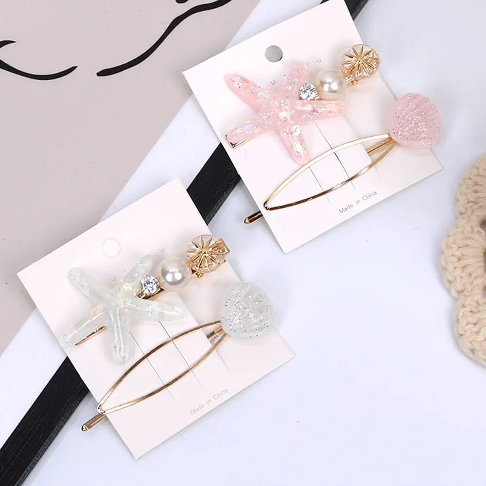 2pcs/Set Ocean Styles Starfish Seashell Shaped Hair Clips Cute Acrylic Hairpins Women Girls Summer Beach Party Headwear