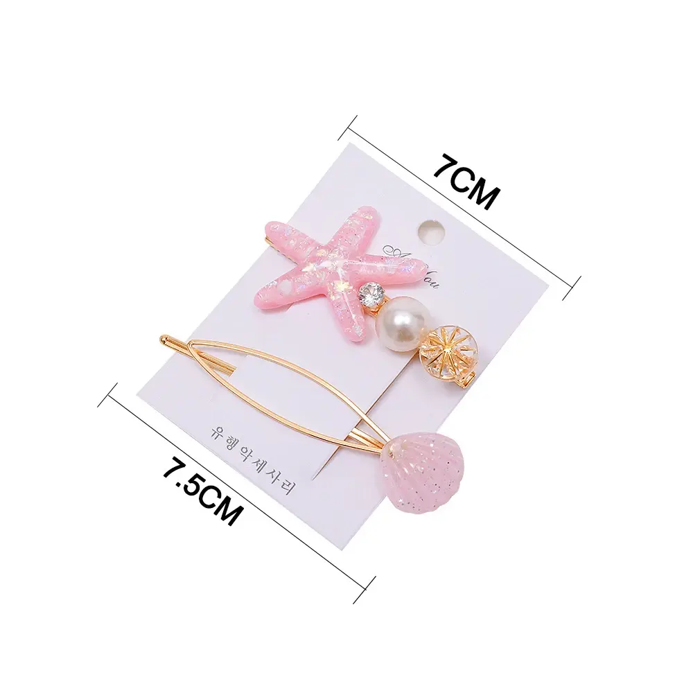 2pcs/Set Ocean Styles Starfish Seashell Shaped Hair Clips Cute Acrylic Hairpins Women Girls Summer Beach Party Headwear