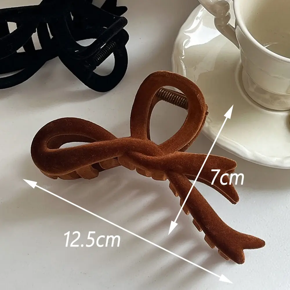 Fashion Velvet Bow Hair Claw Nonslip Large Strong Holder Shark Jaw Clamp For Thick Hair Women Girls Christmas New Year Headwear