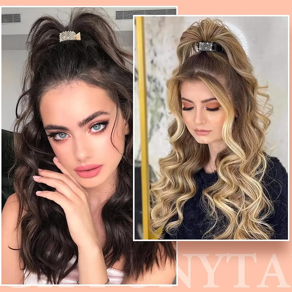 Luxury Full Rhinestone Hair Claws Non Slip Plastic High Ponytail Holder Jaw Clips For Women Girls Summer Styling Tool