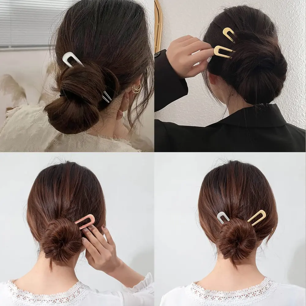 Elegant U-Shaped Chignon Hairpins Simple Metal Hair Stick Fork For Long Hair Buns Women Girls Party Hair Styling Tool