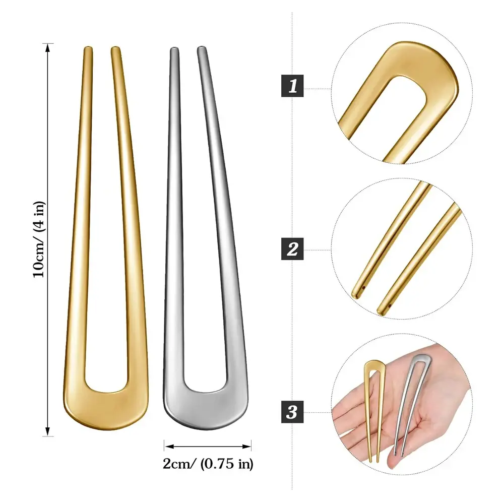 Elegant U-Shaped Chignon Hairpins Simple Metal Hair Stick Fork For Long Hair Buns Women Girls Party Hair Styling Tool