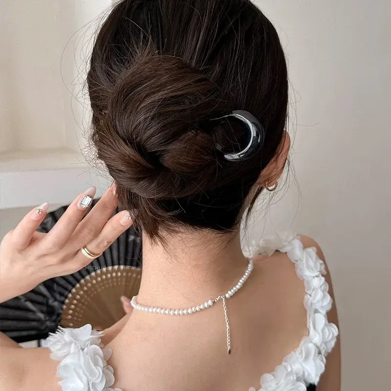 Fashion Solid Color U-Shaped Hair Forks Acrylic 2 Prong Twist Hair Sticks For Buns Chignons Women Girl Summer Daily Headwear
