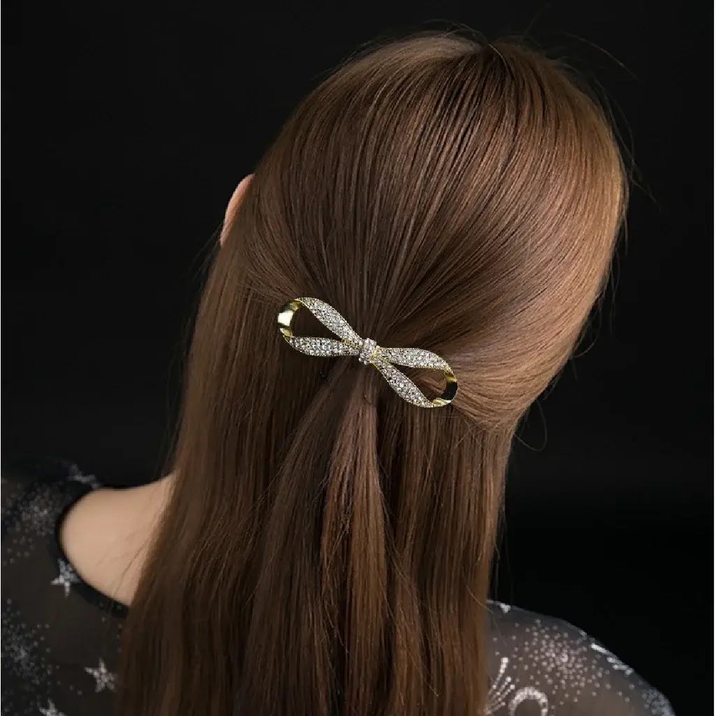 Sparkly Rhinestone Bowknot Barrettes Women Girls Spring Hair Clips For Thin Hair Ponytail Holder Party Headwear Jewelry Gift