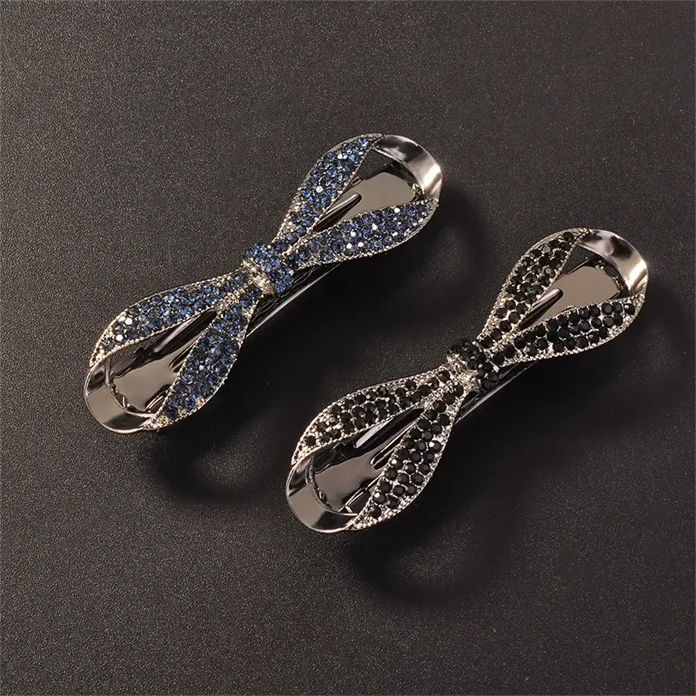 Sparkly Rhinestone Bowknot Barrettes Women Girls Spring Hair Clips For Thin Hair Ponytail Holder Party Headwear Jewelry Gift