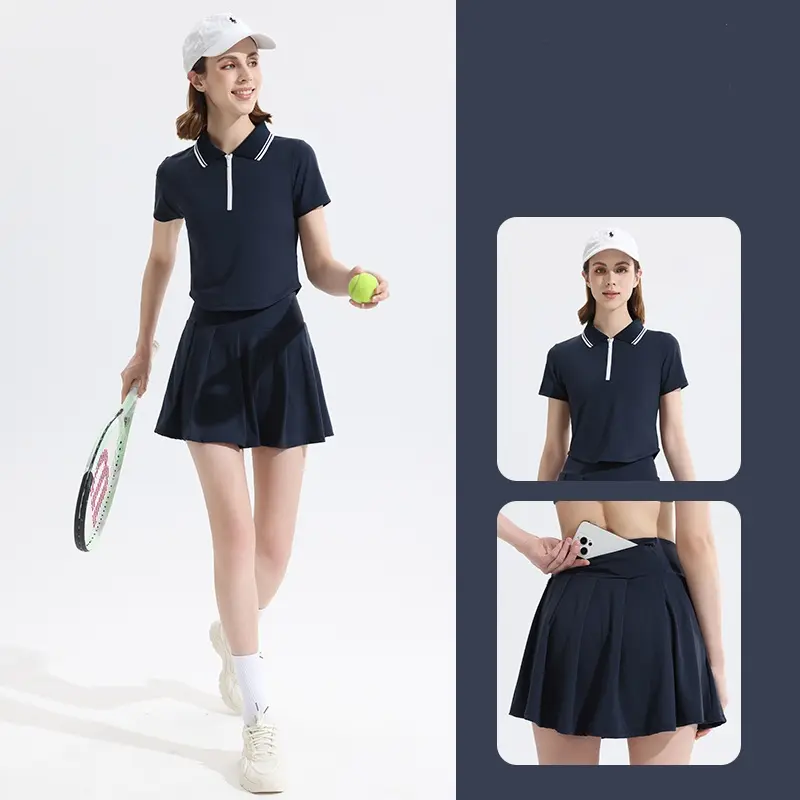 Sports Suit Women in Summer Yoga Skirt Running T-shirt Fitness Quick-drying Polo Collar Badminton Uniform Sports Yoga Skirt Sets