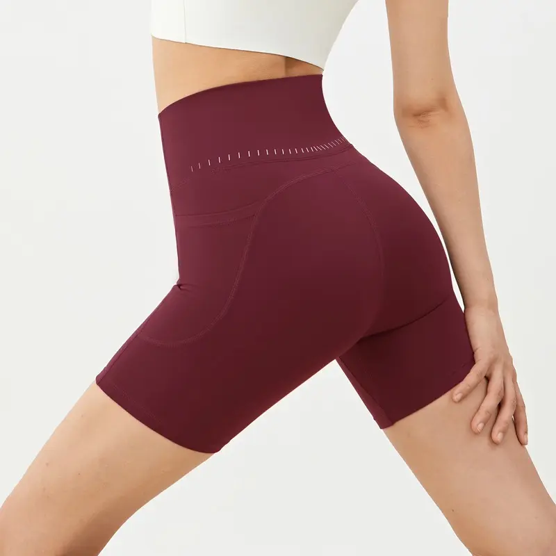 Sports Shorts for Women with Pocket Anti-yoga Pants for High Waist, Belly Lifting Buttocks, Fitness Four-point Waist Pants