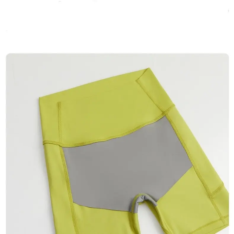 Sports Shorts for Women with Pocket Anti-yoga Pants for High Waist, Belly Lifting Buttocks, Fitness Four-point Waist Pants