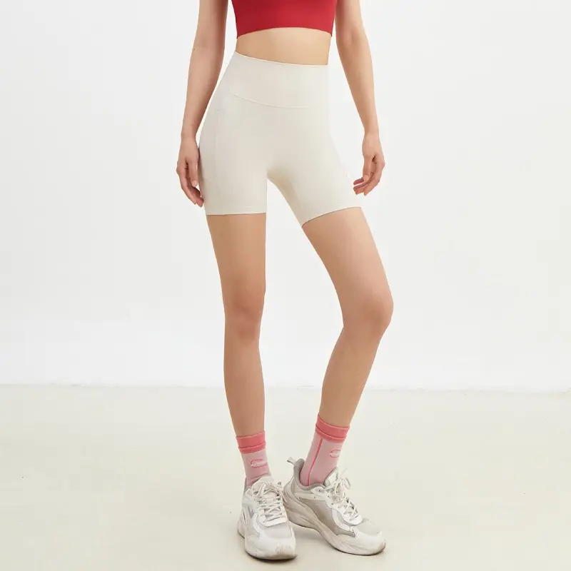 Sports Shorts for Women with Pocket Anti-yoga Pants for High Waist, Belly Lifting Buttocks, Fitness Four-point Waist Pants