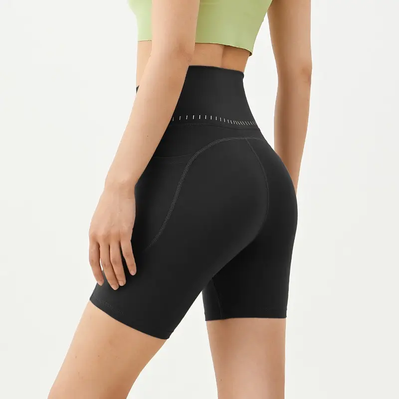 Sports Shorts for Women with Pocket Anti-yoga Pants for High Waist, Belly Lifting Buttocks, Fitness Four-point Waist Pants