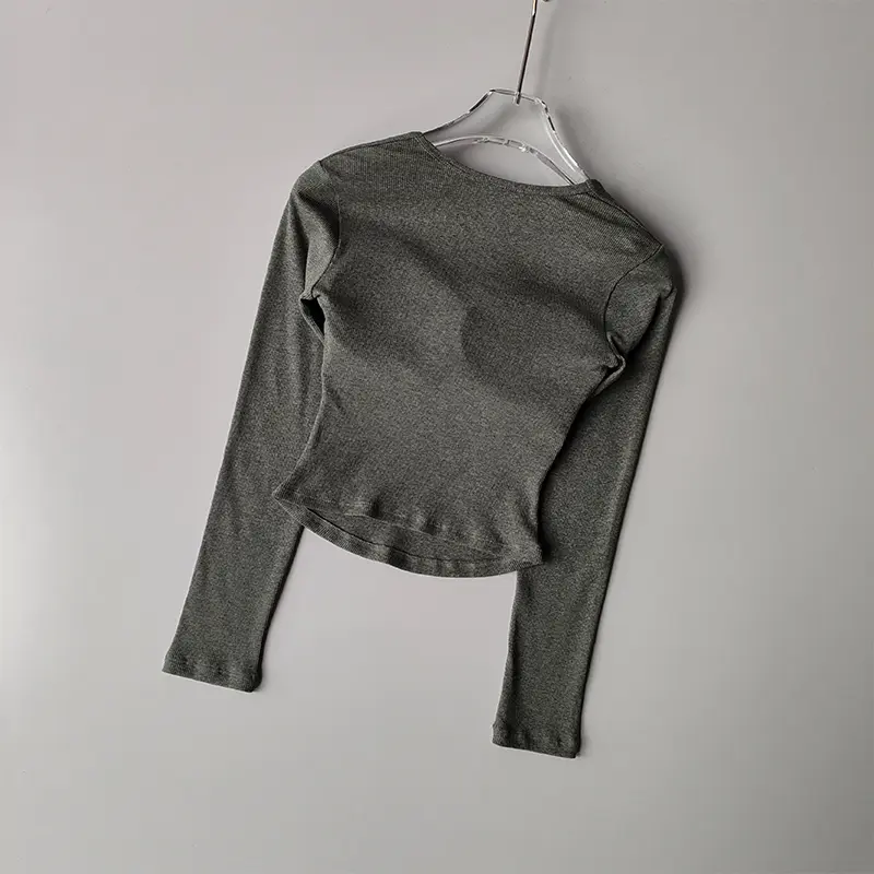 Autumn Winter French V-neck Pleated Quick Dry Yoga T-shirt Women One-piece Chest Cushion Slimming Breathable Fitness Base Top