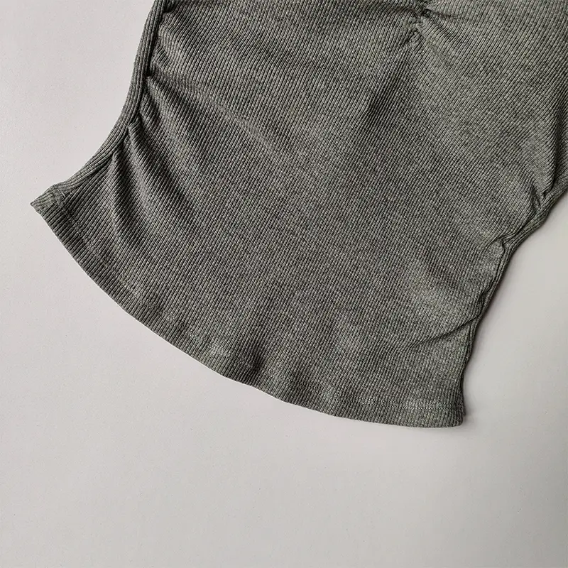 Autumn Winter French V-neck Pleated Quick Dry Yoga T-shirt Women One-piece Chest Cushion Slimming Breathable Fitness Base Top