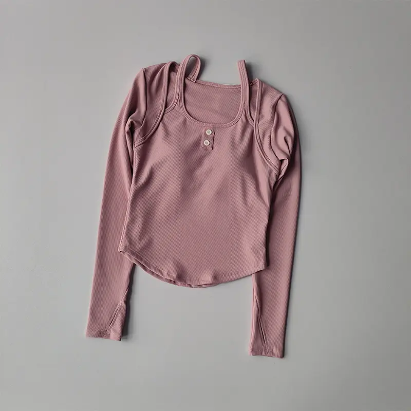 Integrated Chest Pad Neck Hanging Yoga Suit Women's Slimming Fitness Top Training Running Slim Minelastic Sleeves