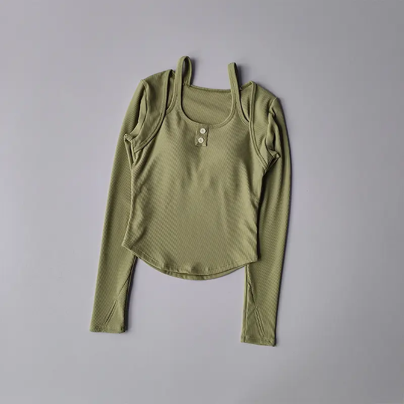 Integrated Chest Pad Neck Hanging Yoga Suit Women's Slimming Fitness Top Training Running Slim Minelastic Sleeves