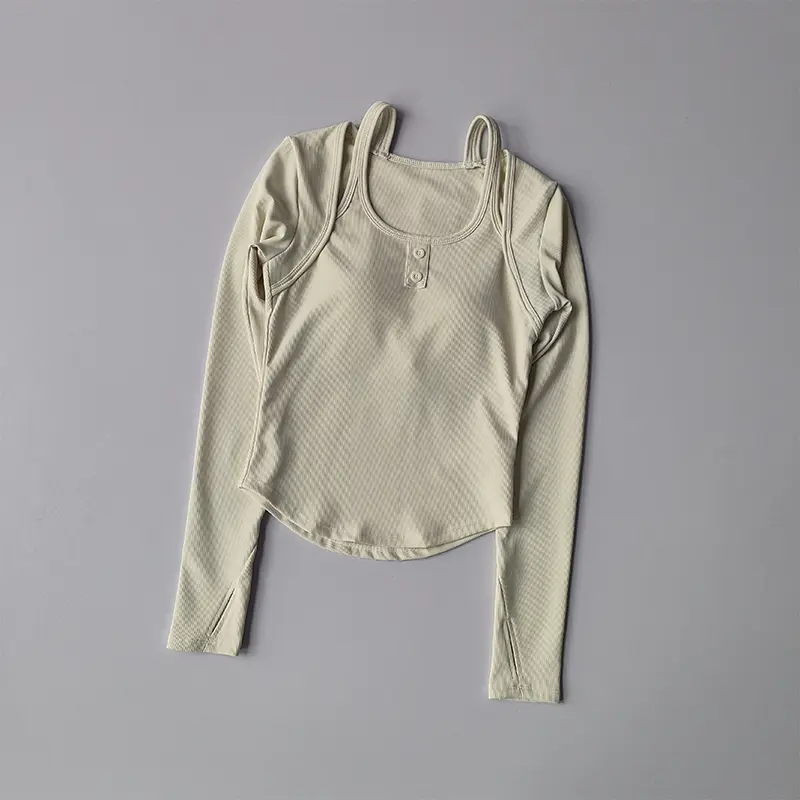 Integrated Chest Pad Neck Hanging Yoga Suit Women's Slimming Fitness Top Training Running Slim Minelastic Sleeves