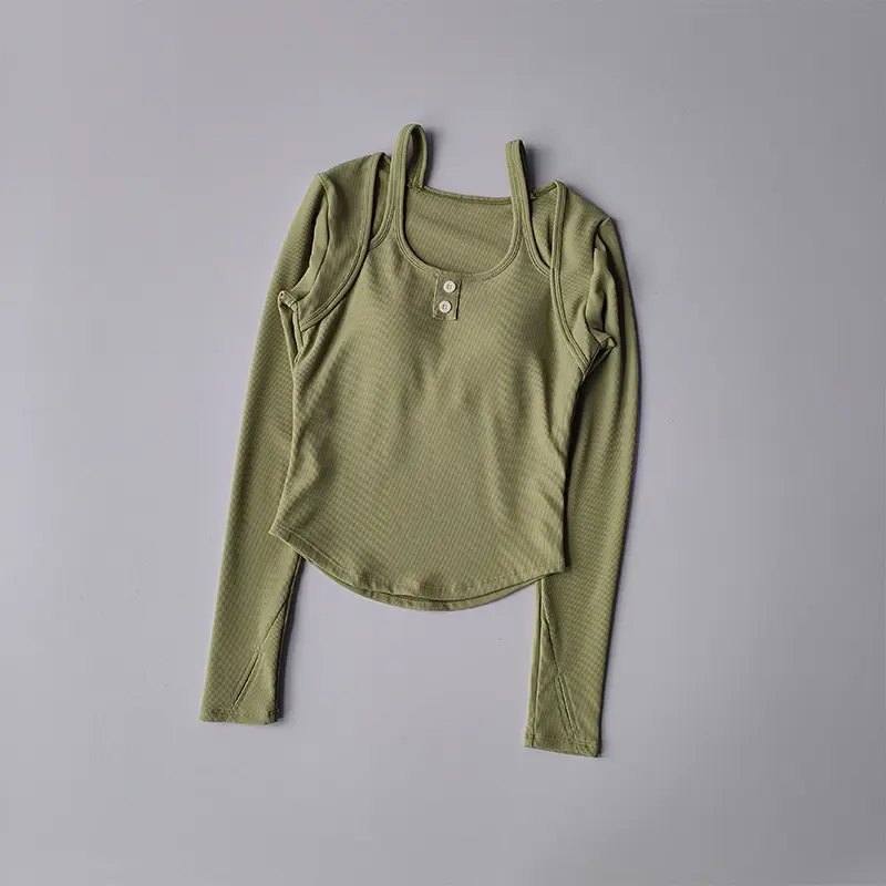 Integrated Chest Pad Neck Hanging Yoga Suit Women's Slimming Fitness Top Training Running Slim Minelastic Sleeves