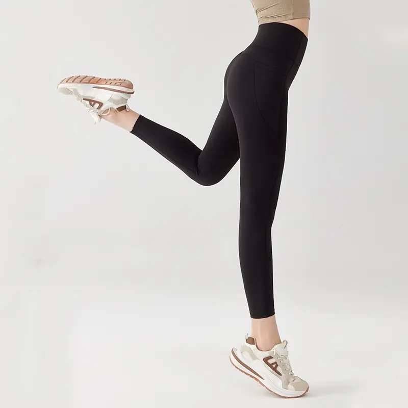 Women's High Waist Lifting Hip Quick-drying Fitness Pants with Pocket Nude Feeling Pants Leggings Pants Running Pilates Summer