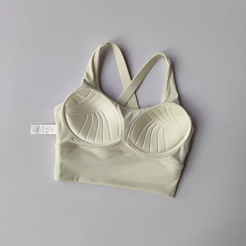 High-intensity Fixed Integrated Cross-beautiful Back Sports Underwear Gathering Shock-proof Running Fitness Bra Yoga Vest