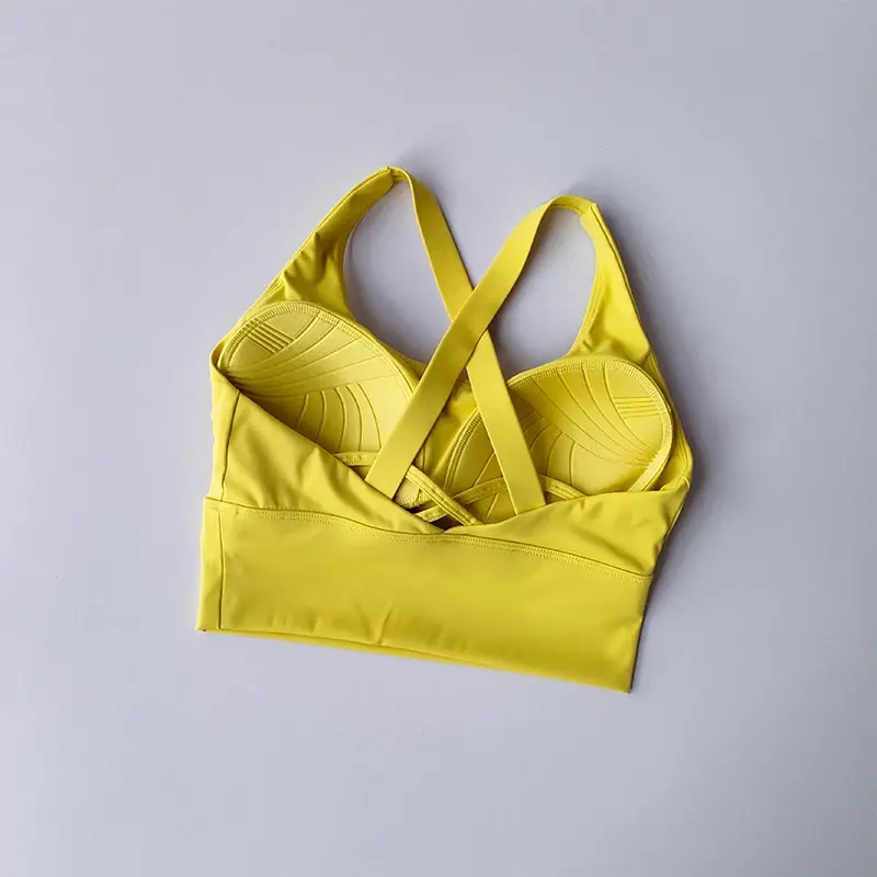 High-intensity Fixed Integrated Cross-beautiful Back Sports Underwear Gathering Shock-proof Running Fitness Bra Yoga Vest
