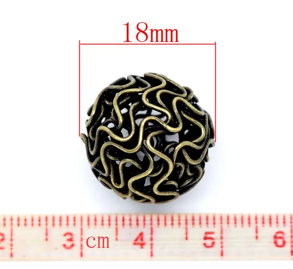 Alloy Twist Wire Beads Ball Antique Bronze Hollow About 18mm Dia For DIY Jewelry Making Accessories, 2 PCs