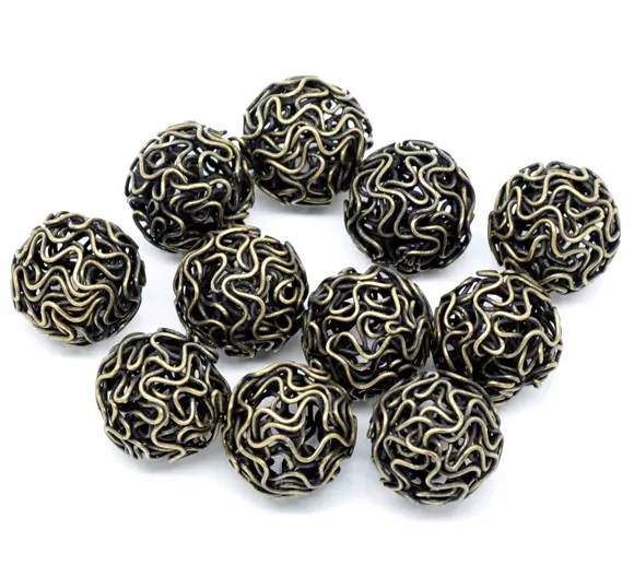 Alloy Twist Wire Beads Ball Antique Bronze Hollow About 18mm Dia For DIY Jewelry Making Accessories, 2 PCs