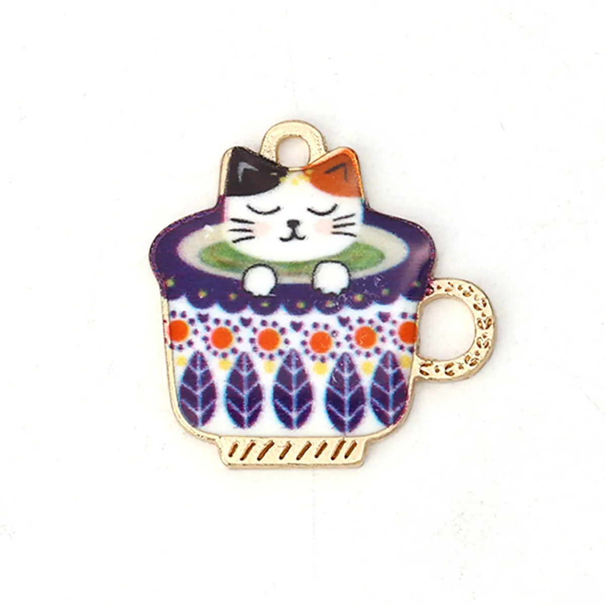 10PCs Zinc Based Alloy Charms Pendant Cup Cat Gold Color Multicolor Cute Cat Enamel DIY For Necklace Bracelet Making Findings
