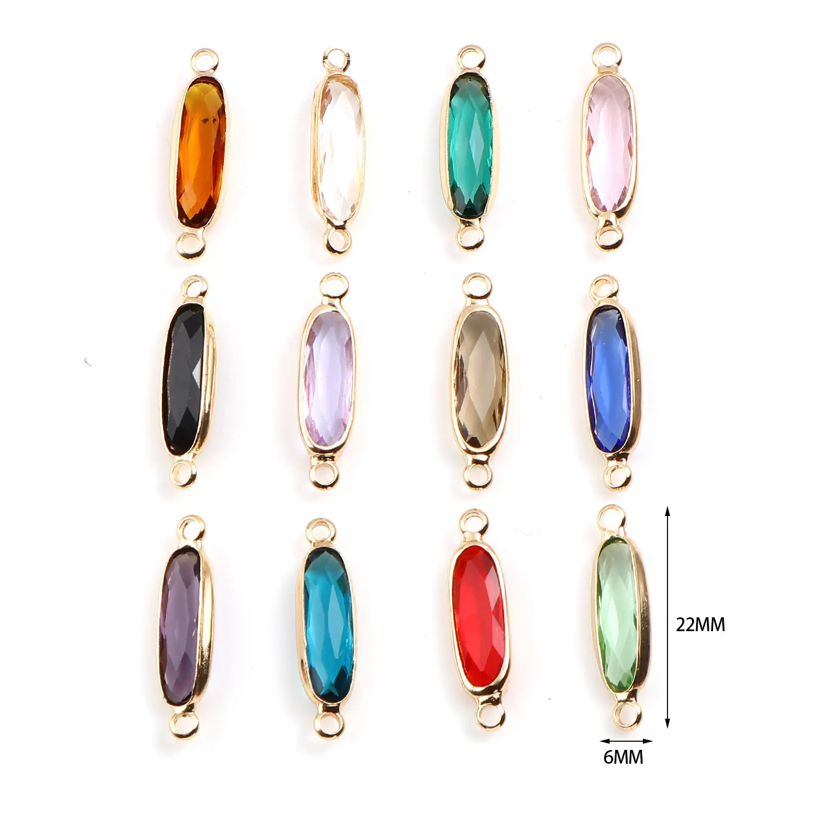 DoreenBeads 5 PCs Oval Glass Connectors Copper Charms Gold Color For DIY Making Necklace Bracelets Jewelry Findings 22mm x 6mm