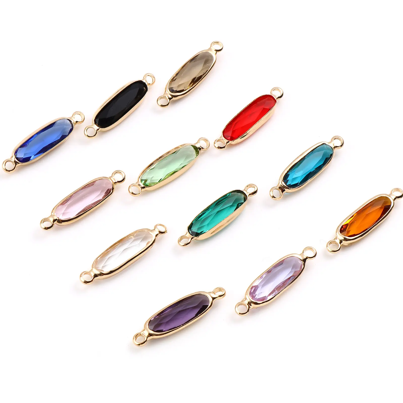 DoreenBeads 5 PCs Oval Glass Connectors Copper Charms Gold Color For DIY Making Necklace Bracelets Jewelry Findings 22mm x 6mm