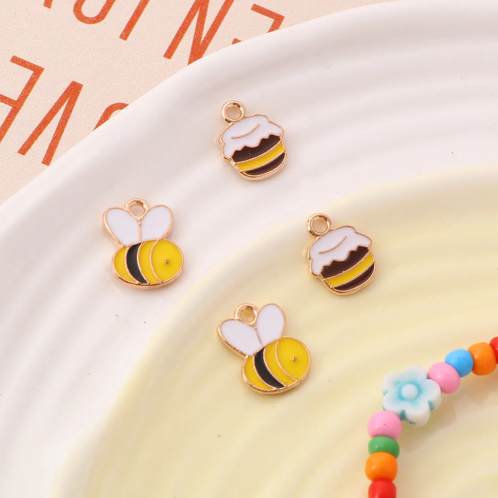 Cute Cartoon Insect Honey Jar Bee Charms Multicolor Enamel Gold Color Pendants Diy Making Necklace Bracelets Jewelry,10pcs