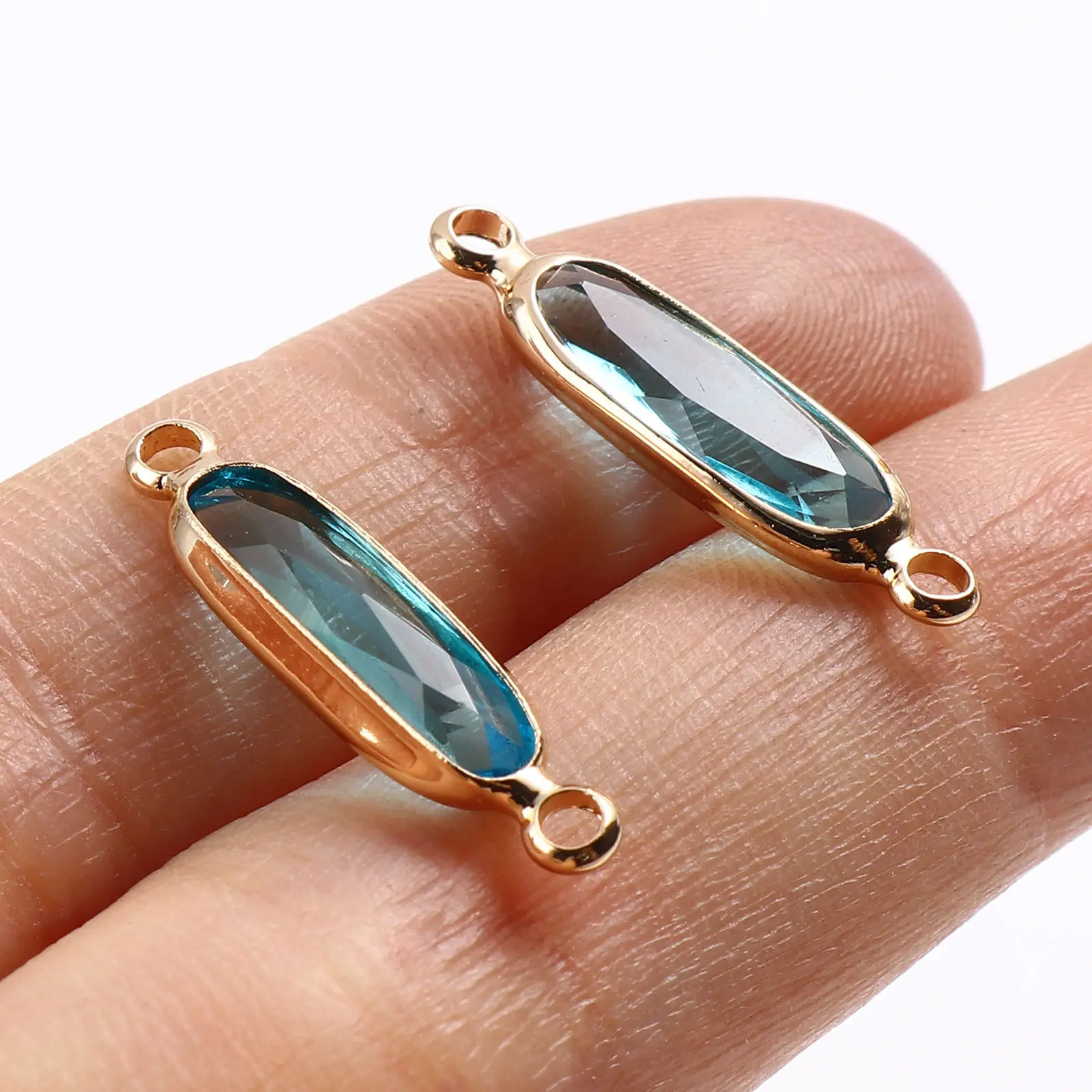 DoreenBeads 5 PCs Oval Glass Connectors Copper Charms Gold Color For DIY Making Necklace Bracelets Jewelry Findings 22mm x 6mm