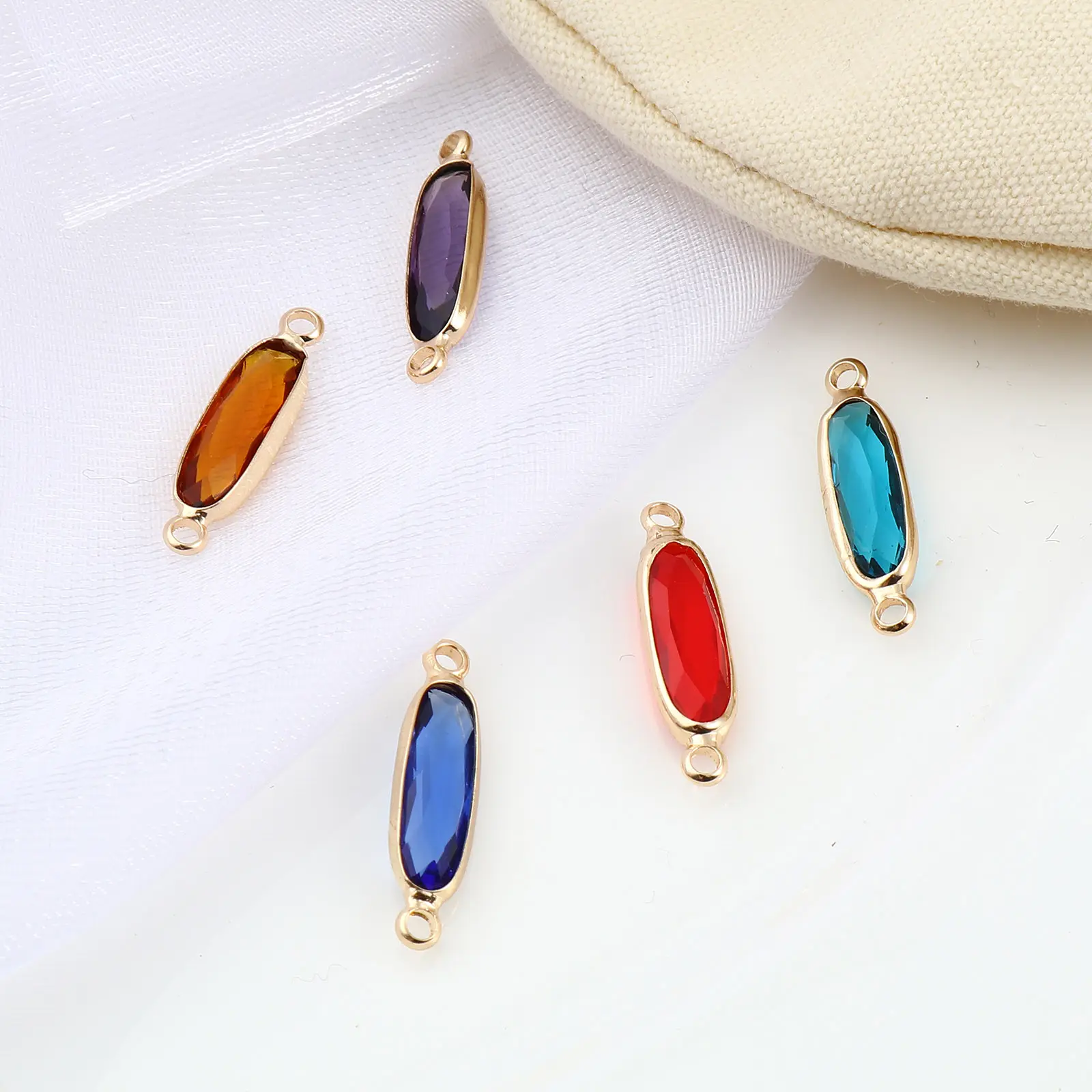 DoreenBeads 5 PCs Oval Glass Connectors Copper Charms Gold Color For DIY Making Necklace Bracelets Jewelry Findings 22mm x 6mm