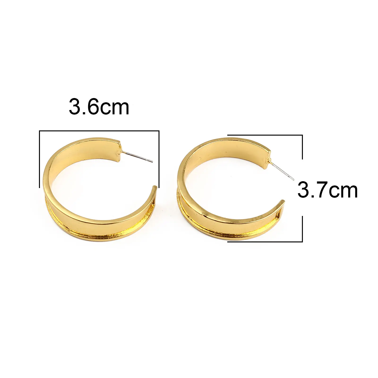 C Shape Earrings Findings Silver Color Gold Color 37mm x 9mm, Post/ Wire Size: (21 gauge) For DIY Jewelry Making, 1 Pair