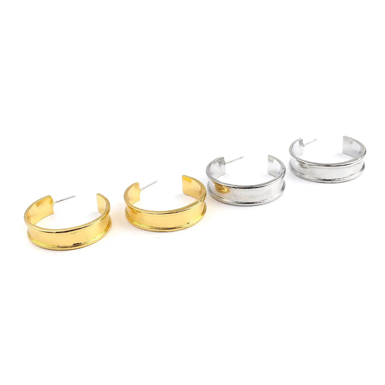 C Shape Earrings Findings Silver Color Gold Color 37mm x 9mm, Post/ Wire Size: (21 gauge) For DIY Jewelry Making, 1 Pair