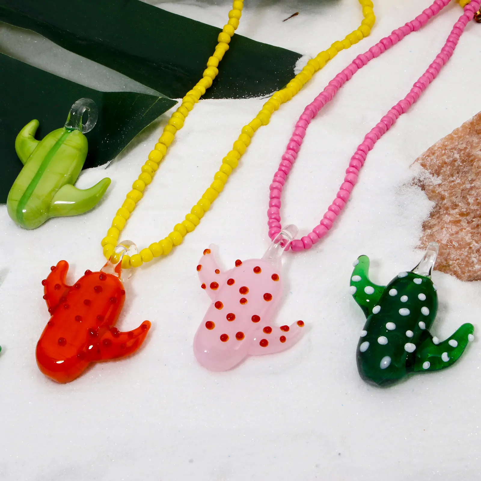 1PC 3D Cute Lampwork Glass Cactus Charm Pendant Rare Plant Ornaments DIY Women's Fashion Jewelry Necklace Making Accessories