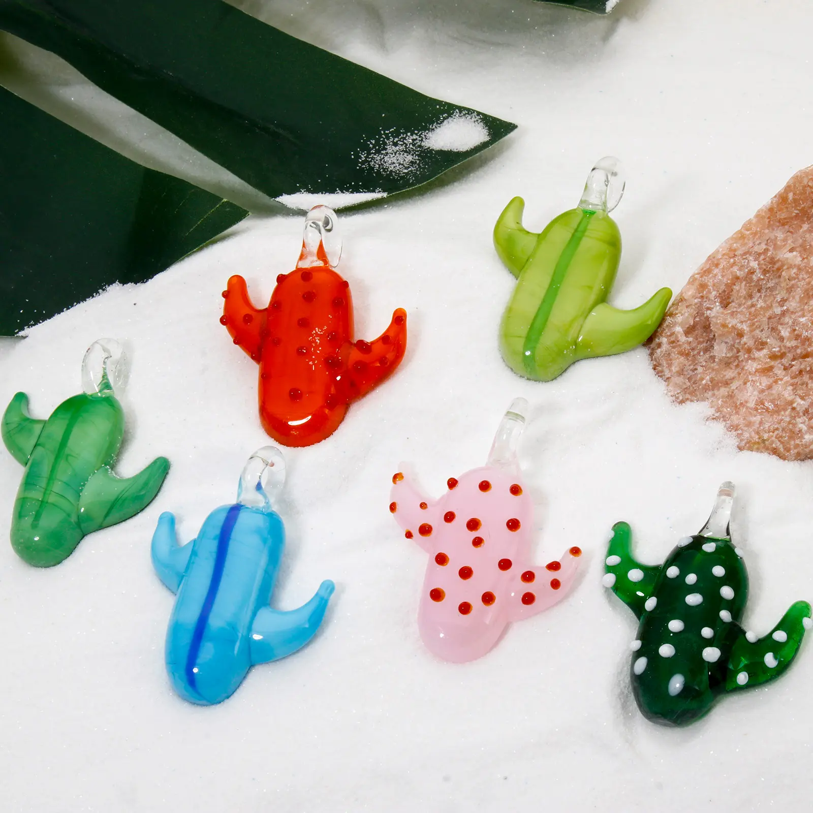 1PC 3D Cute Lampwork Glass Cactus Charm Pendant Rare Plant Ornaments DIY Women's Fashion Jewelry Necklace Making Accessories