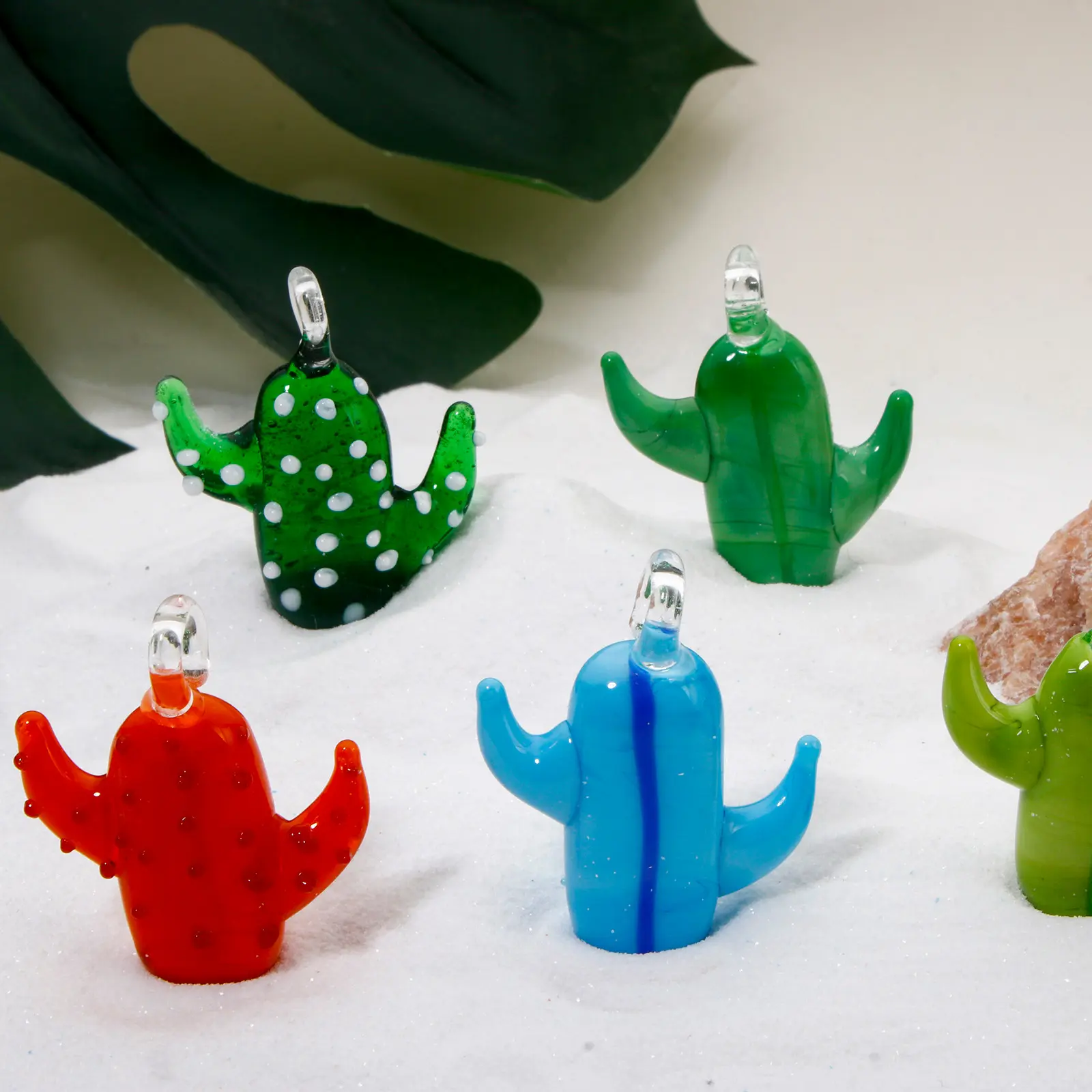 1PC 3D Cute Lampwork Glass Cactus Charm Pendant Rare Plant Ornaments DIY Women's Fashion Jewelry Necklace Making Accessories