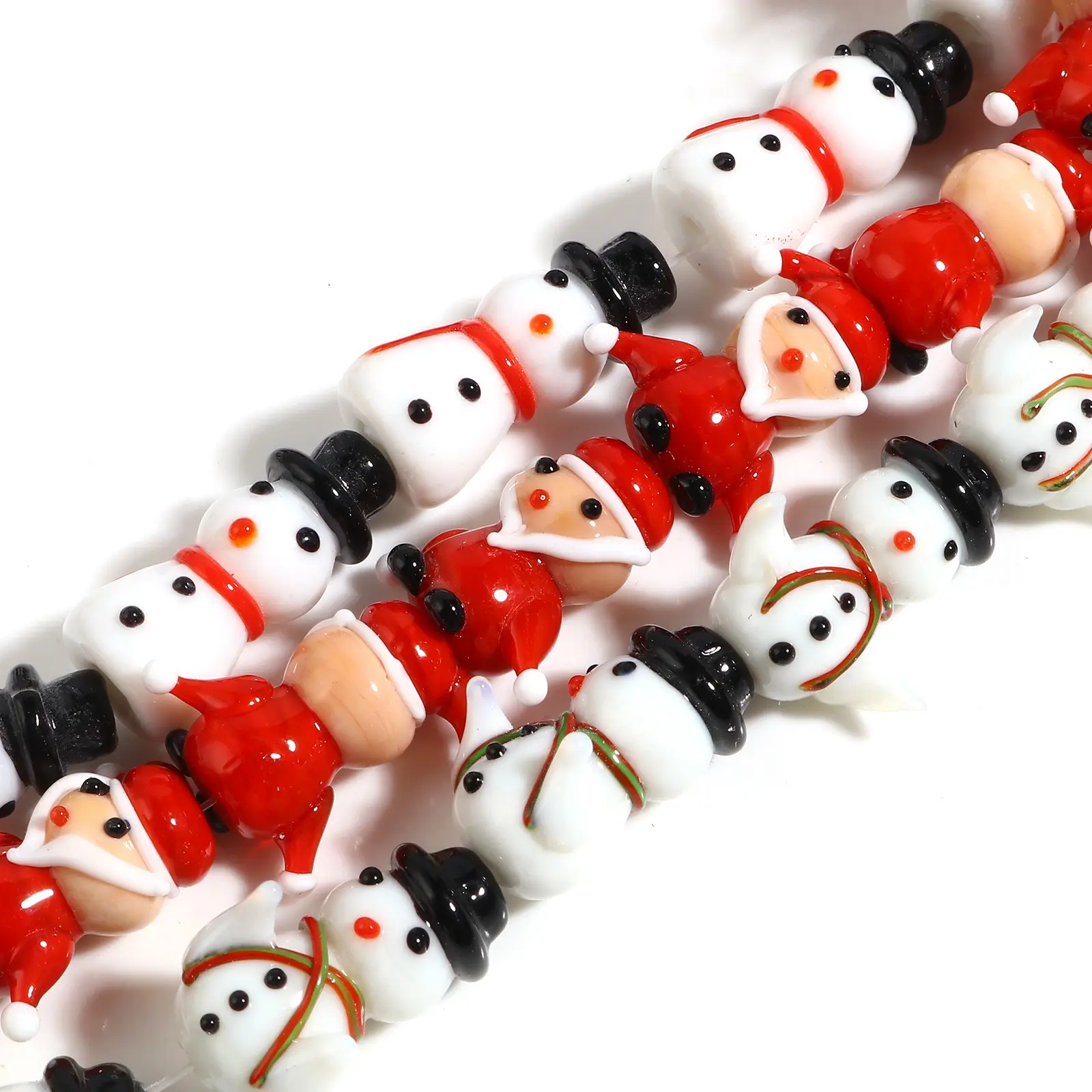 2PCs Lampwork Glass Beads Christmas Snowman Santa Claus Red Black White Loose Spacer Beads For Women DIY Making Necklace Jewelry