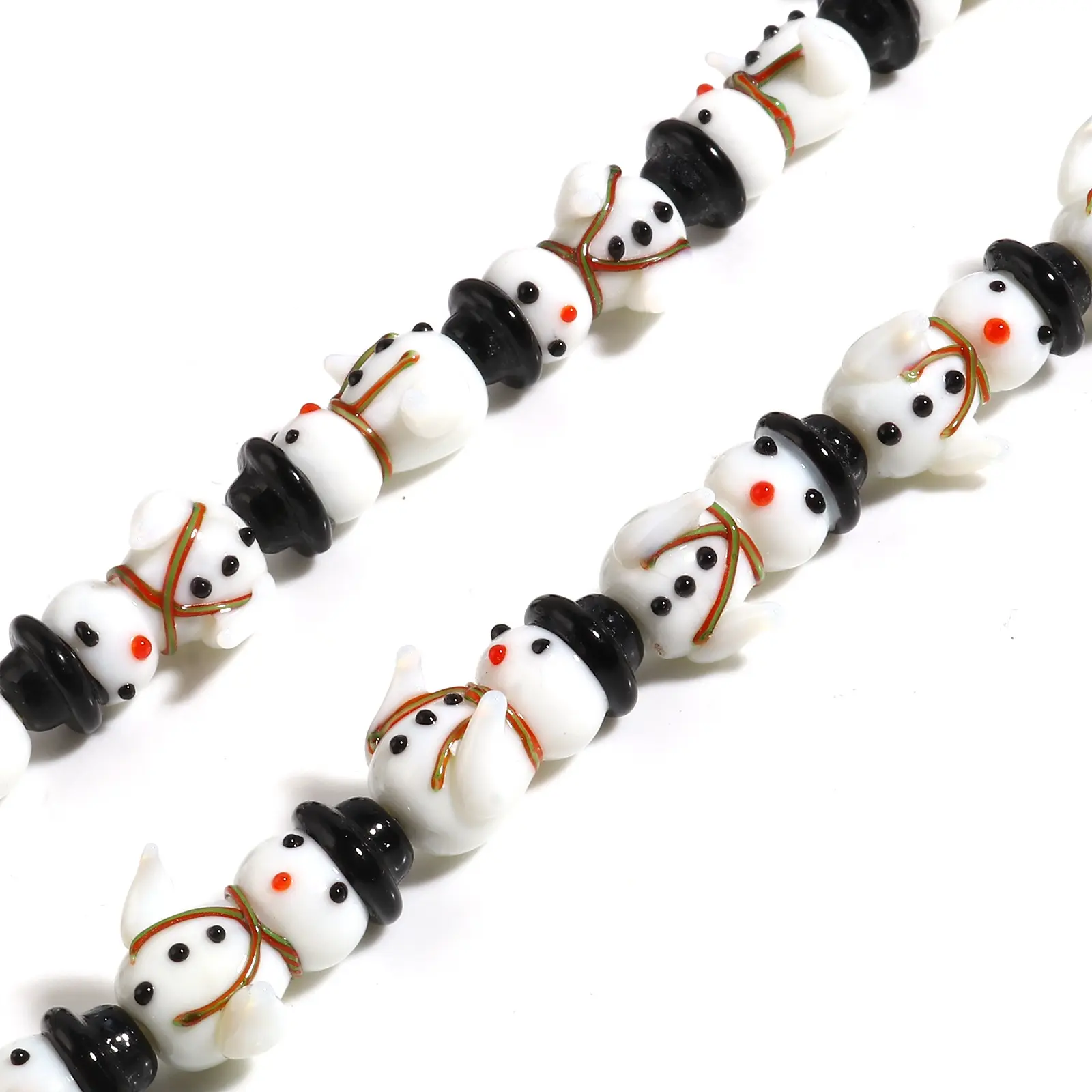2PCs Lampwork Glass Beads Christmas Snowman Santa Claus Red Black White Loose Spacer Beads For Women DIY Making Necklace Jewelry