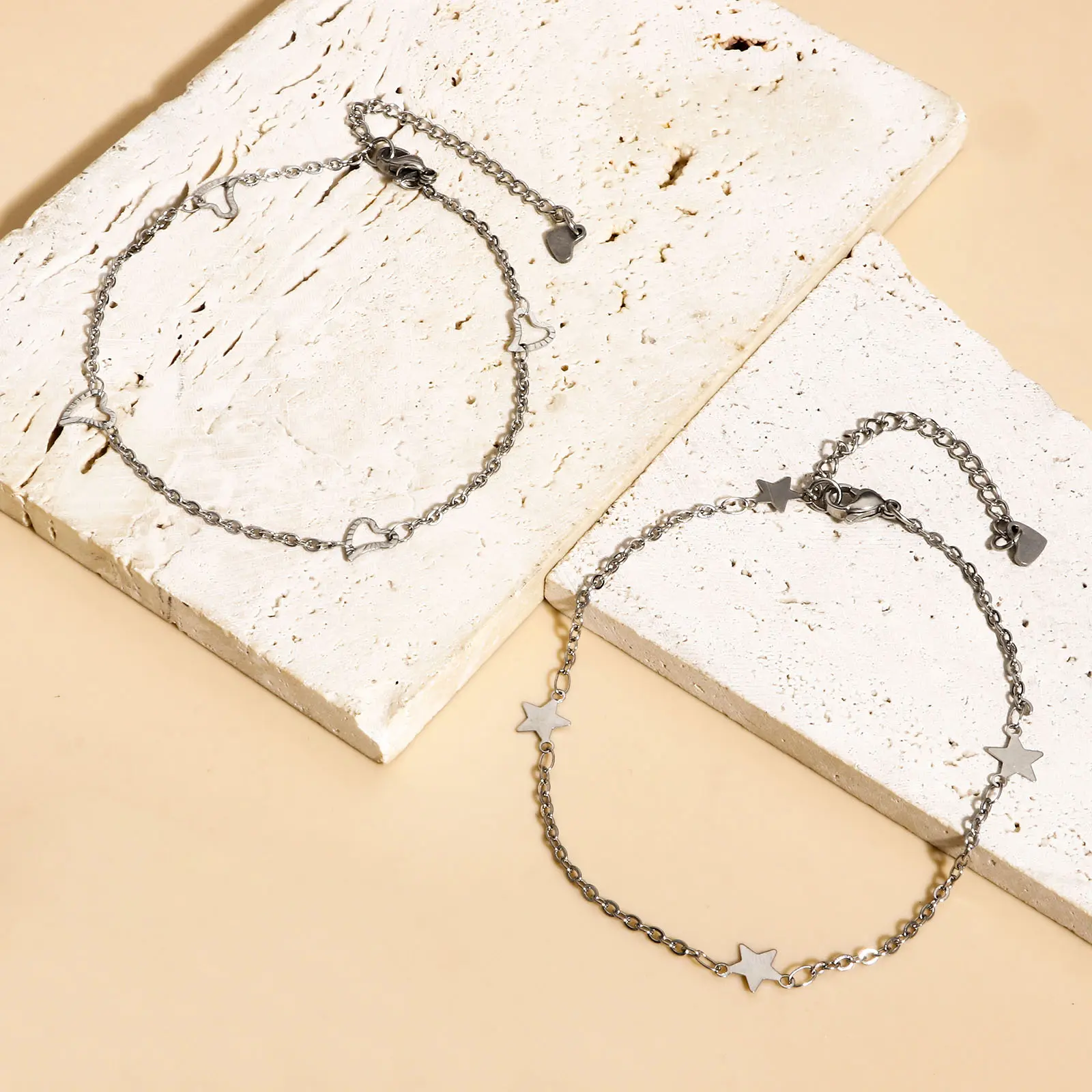 304 Stainless Steel Handmade Link Chain Anklet Silver Color Star Heart Chamrs Anklet For Women on the foot Jewelry Gifts 1 Piece