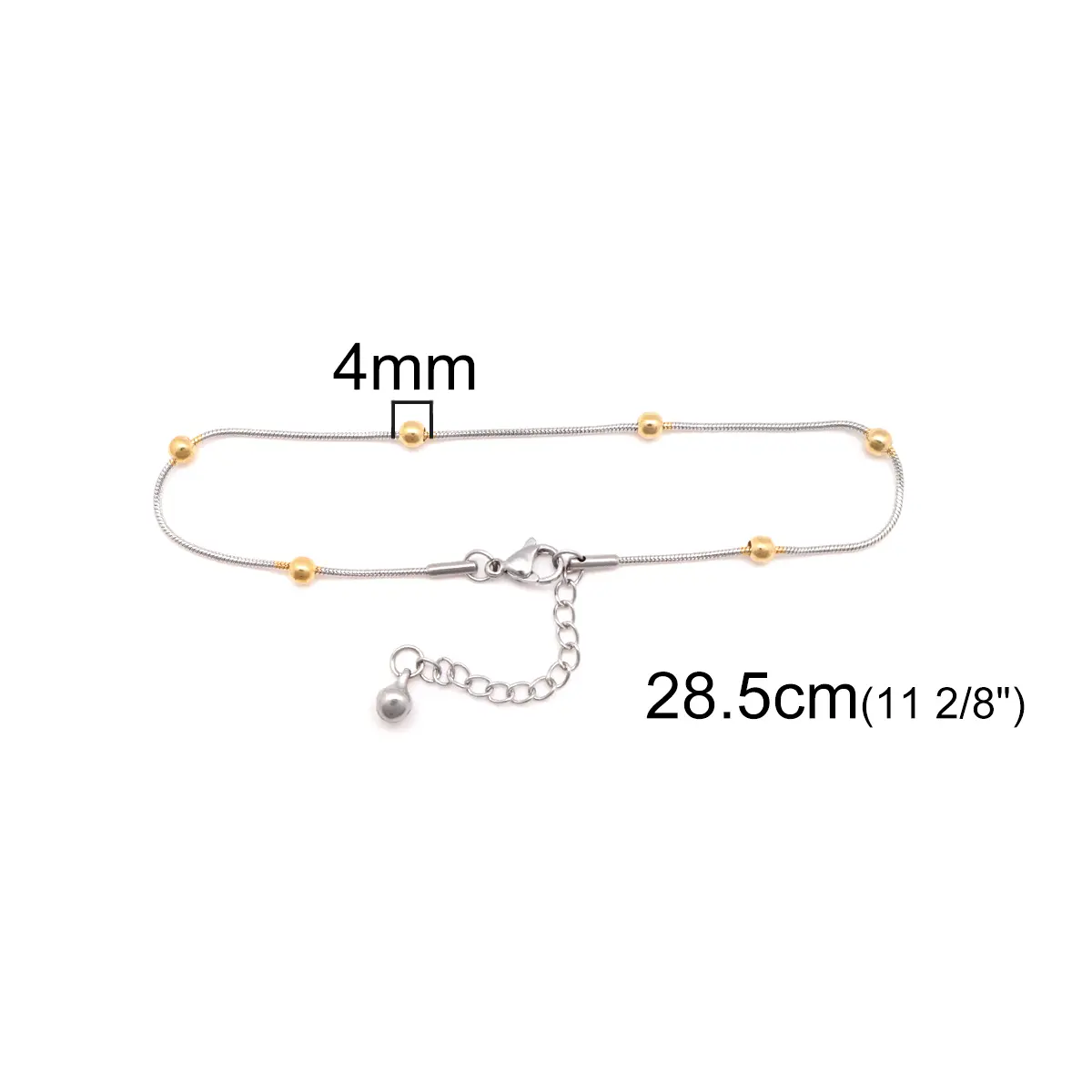 304 Stainless Steel Anklet Silver Color Gold Color Round Beads Charm Anklet Bracelet For Women Barefoot Show Jewelry , 1 Piece