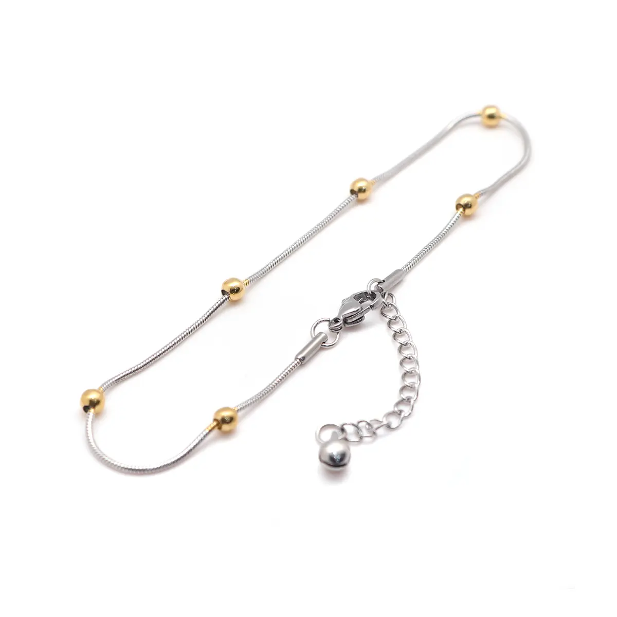304 Stainless Steel Anklet Silver Color Gold Color Round Beads Charm Anklet Bracelet For Women Barefoot Show Jewelry , 1 Piece